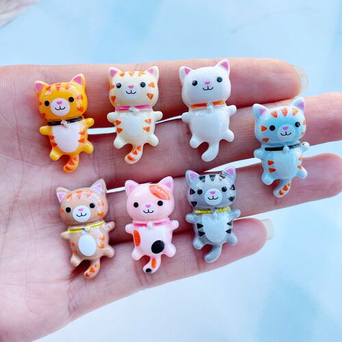 14Pcs New Cute Resin Mini Cartoon Animal Cat Flat Back Caboc