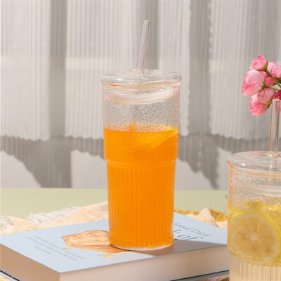 High-looking Straw Cup, Creative Glass Straw Cup With Lid, M