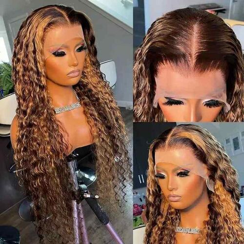 30 34 Inch Highlight Ombre Lace Front Wig Curly Human Hair W