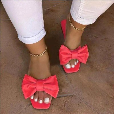 Spring/summer new 2024 outdoor flat leather bow non-slip bea