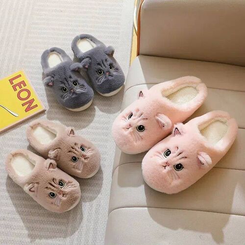 Cute Cat Slippers Fluffy Furry Women Home Platform Slippers