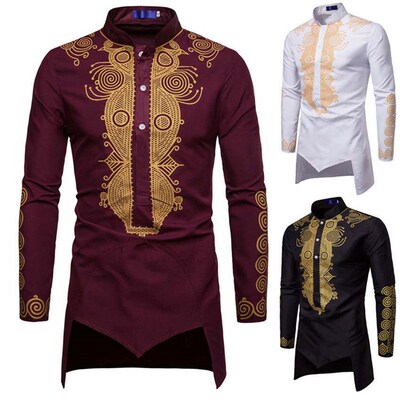 2021News Print African Cothes for Men Dashiki National Bazin