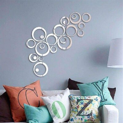 24Pcs/lot DIY 3D Circle Mirror Wall Sticker Crystal Mural