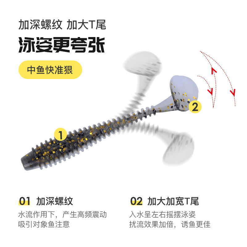 RUNCL螺纹T尾螺旋路亚软饵鳜鱼鲈鱼软虫假饵微物小t尾波动鱼软饵,户外/登山/野营/旅行用品,路亚饵,淘宝优惠券,粉丝福利购,淘宝优惠卷