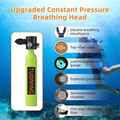 TUDIVING-0.5L Scuba Diving Tank Kit with Air Compressor,Lung