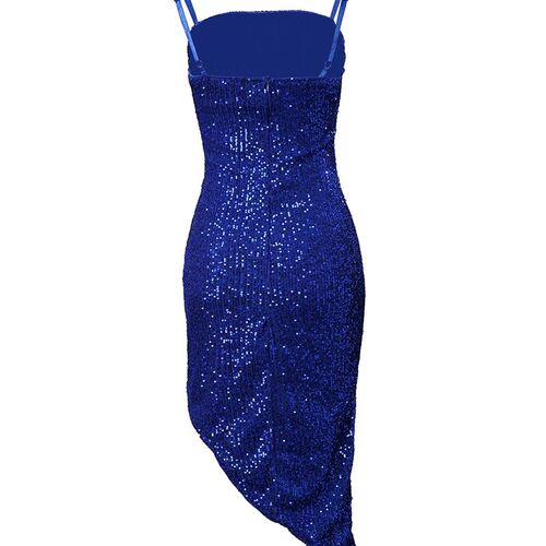 Contrast Mesh Spaghetti Strap Slit Sequin Dress Women