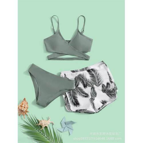 Bikini Feather Pattern Double Pants Three Womens
