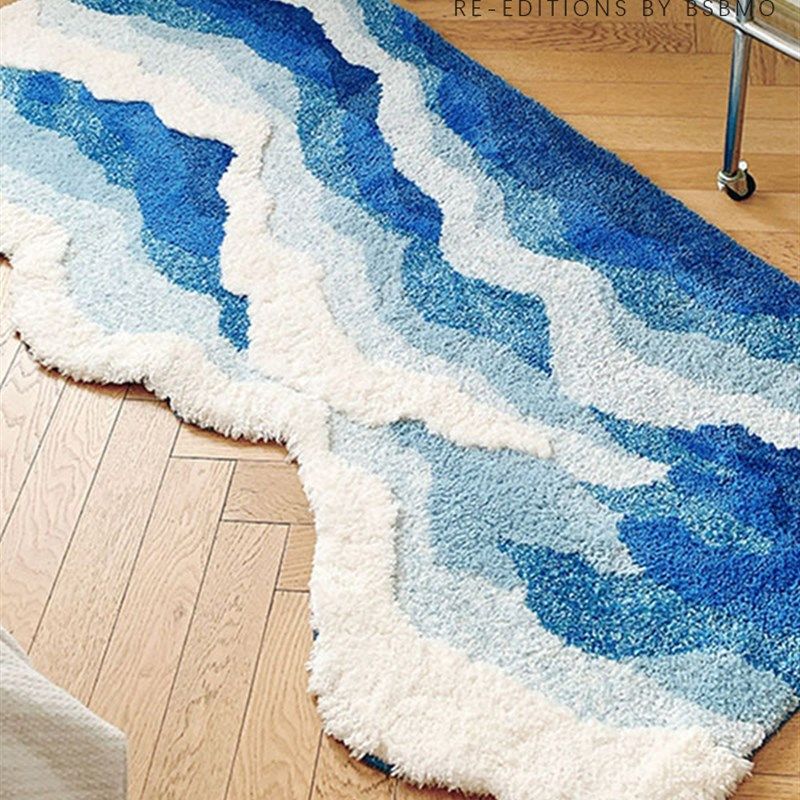 裸脚感!加厚浮雕立体植绒卧室地毯床边毯高级感蓝色儿童海浪地垫,居家布艺,床边毯,淘宝优惠券,粉丝福利购,淘宝优惠卷