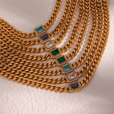 2023 New 3A Cubic Zirconia Chunky Cuban Chain Choker Necklac