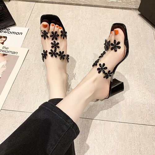 Fashion Diamond Sandals Women Mid Heel Chunky Heel Fashion D