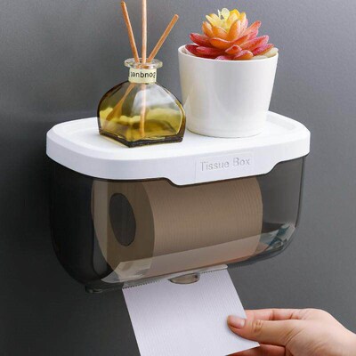 Toilet Paper Holder Wall Mounted Tube Tray Tissue Box Shelf
