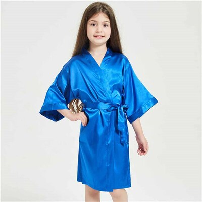3-13 Years Satin Silk Childrens Bathrobe Girl Kimono Bath R