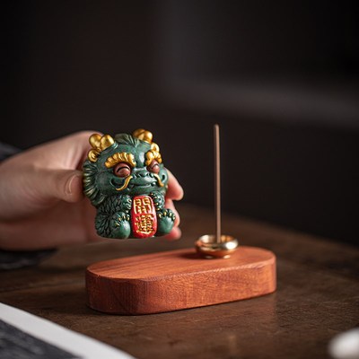 可爱彩金开运暴富生肖龙线香插香托香器香座香道摆件创意桌面装饰