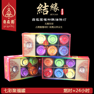 自在园酥油灯玻璃2/72小时无烟莲花酥油蜡烛七彩聚福罐供灯佛灯