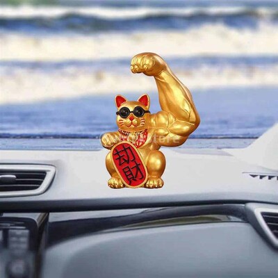 Giant Lucky Cat Statue Resin Muscle Arm Figurines Waving Arm
