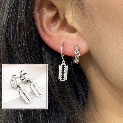 1Pair Punk Gothic Stainless Steel Stud Earring Creative Blad