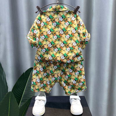 Boys Summer Suit Stylish Mens teasure Flower Shirt Fashion