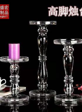 创意透明水晶玻璃家用摆件蜡烛台压制高脚烛台玻璃工艺品现货