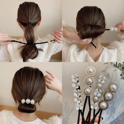 Elegant Fashion Flower Pearl Hairpin Bun Maker Twist Headban
