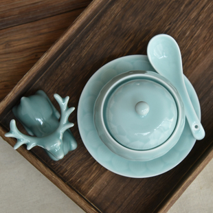 龙泉青瓷一人份炖盅汤盅陶瓷带盖子炖罐隔水炖燕窝蒸鸡蛋带盖子带