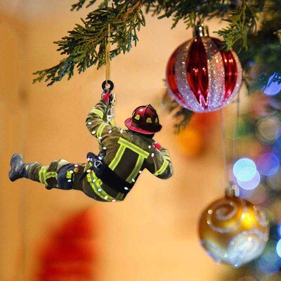 2D Personalized Christmas Firefighter Pendant Christmas Tree