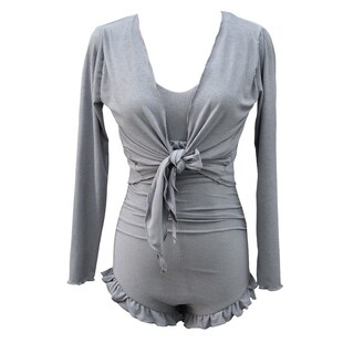 Color Vneck Long Sexy Slimming Solid Sleeve Onepiec Backless