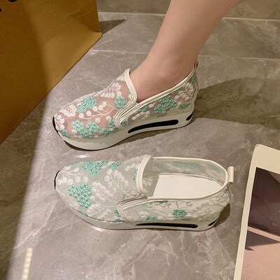 2025 Early Spring WebFaced Pointed Toe Wedge Casual Shoes Em