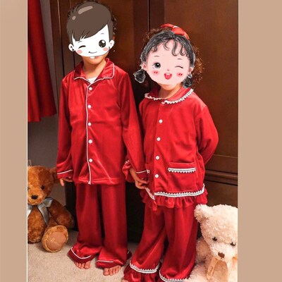2023 New Matching Girls and Boys Christmas Pyjamas Red Velve