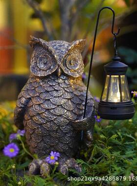 品创意WL140动物猫新头鹰户太阳能提灯摆件外院庭阳台客厅工艺装