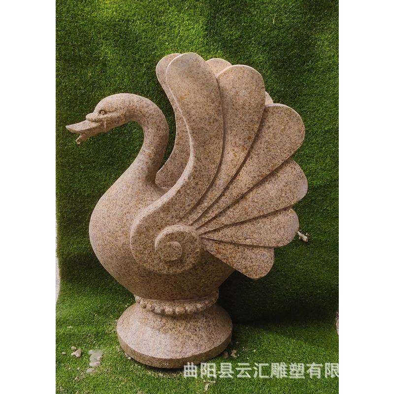 石雕天鹅雕塑花岗岩仿真吐水天鹅户外园林景观水景雕塑喷水池摆件