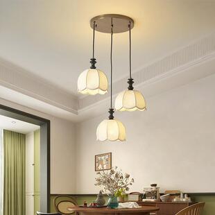 中古风餐吊灯卧室灯罩诧寂风花纹实木灯具书房床头创意布艺吊灯饰