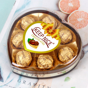 八粒金色巧克力心形果仁巧克力盒装情人节礼物休闲小零食商超批发