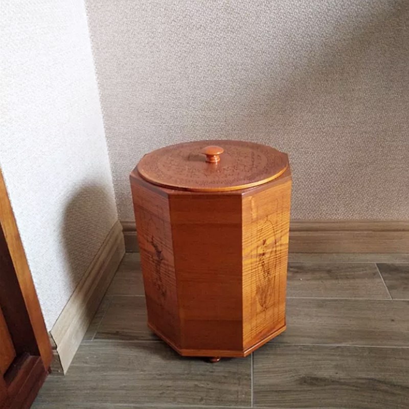 实木质仿古典复古欧式雕花带盖家用办公室高档大号废纸篓垃圾桶