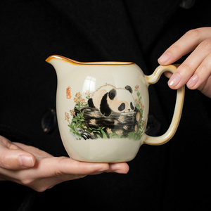汝窑熊猫文怡公道杯陶瓷家用高端精致分茶器大号茶海定制功夫茶具