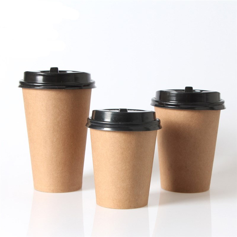 一次性咖啡纸杯豆浆杯牛皮纸杯带盖 打包奶茶杯100只加厚豆浆杯子