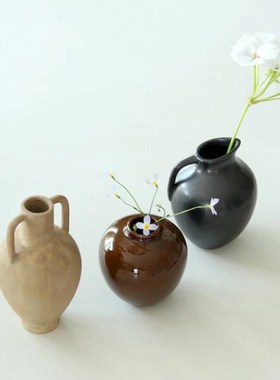 丹麦ferm LIVING ry古希腊风迷你陶瓷小花瓶摆件粗陶复古装饰