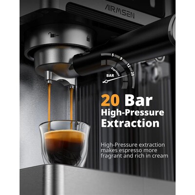 20 Bar Espresso Machine: Auto Frother, Dual Boiler (1350W+10