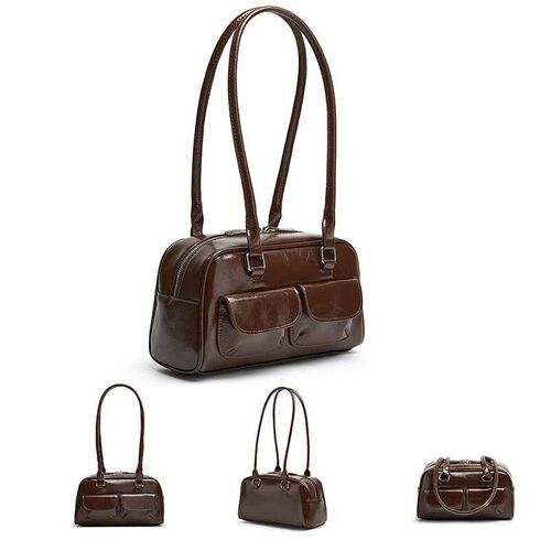 New women bag fahion niche oil wax leather bowling bag mult