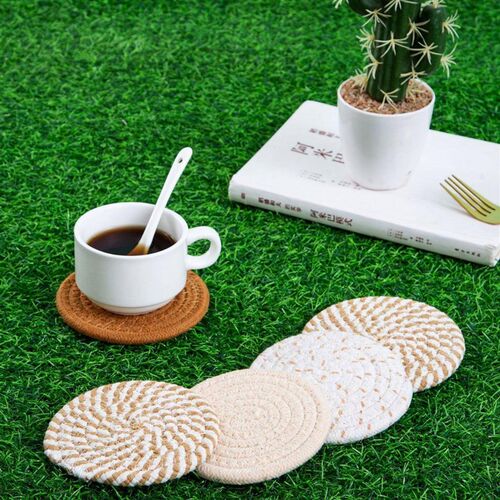 10 Pcs 5 Colors Coasters For Drinks Absorbent Cotton Woven