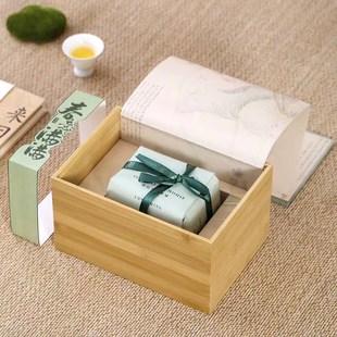 明前龙井方包礼盒碧螺春蒙顶甘露茶叶包装盒西湖绿茶竹木空盒定制