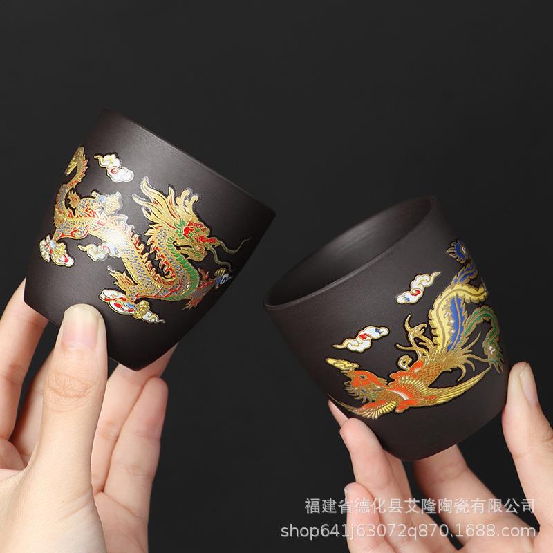 陶瓷紫砂茶杯遇热变色礼品大容量办公室喝茶杯个性品茶主人品茗杯