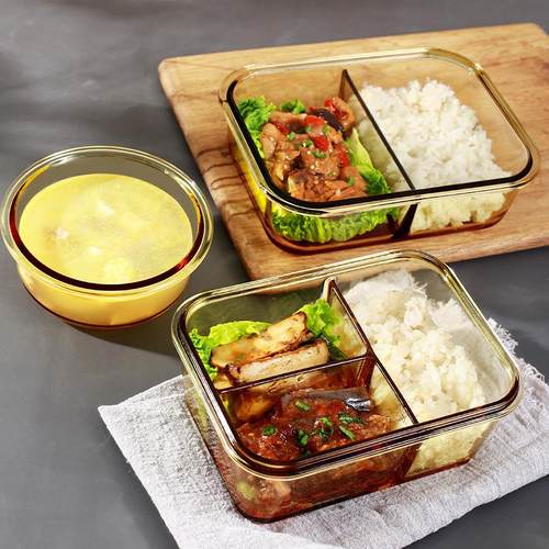 分隔型玻璃饭盒可微波炉加热专用上班族带饭保鲜盒学生带盖便当碗