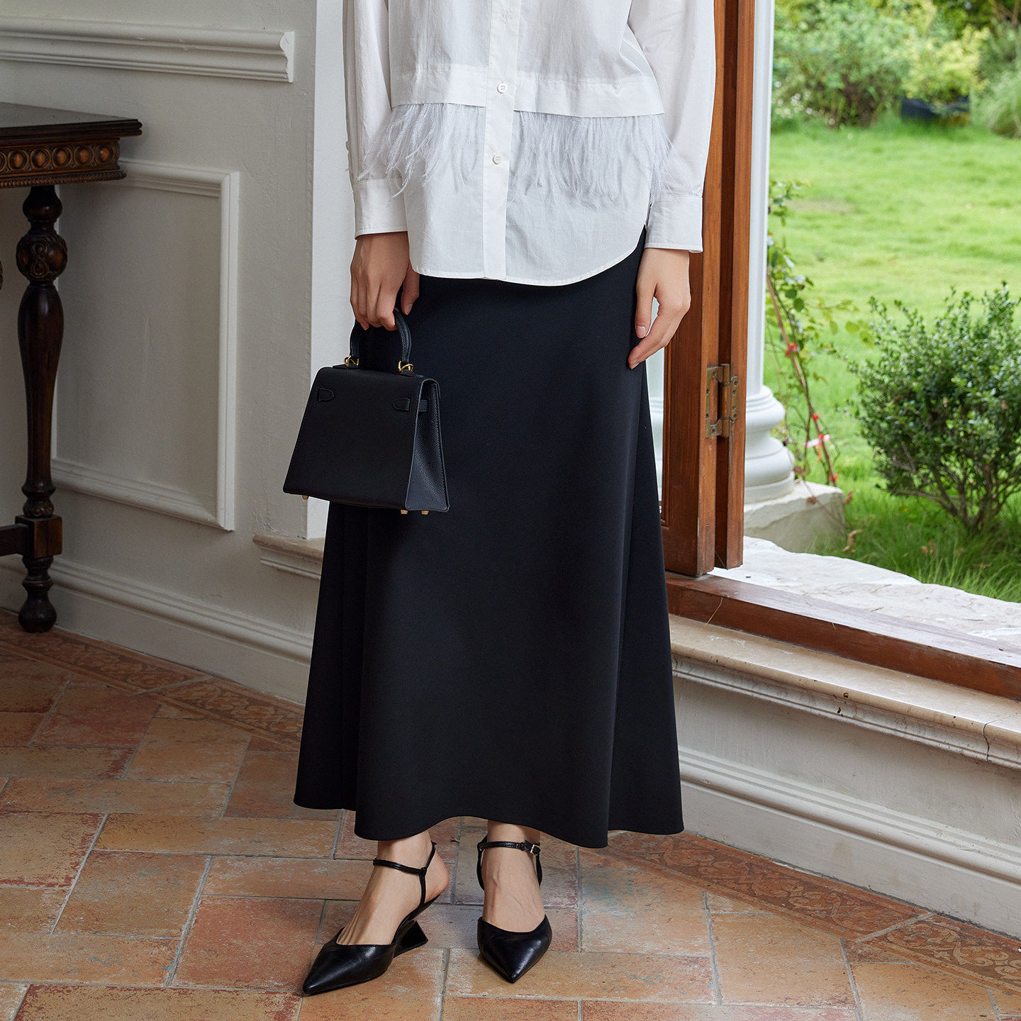 米诗薇黑色半身裙女春季新款高腰气质包臀后开叉中长直筒A字裙子,女装/女士精品,半身裙,淘宝优惠券,粉丝福利购,淘宝优惠卷