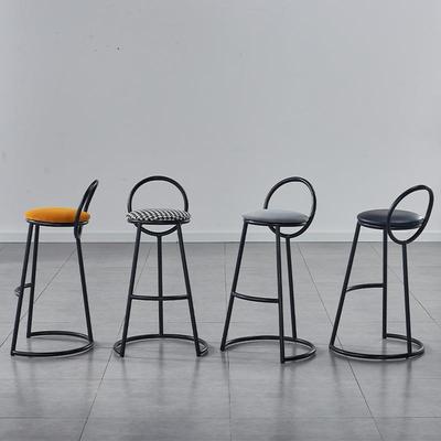 家用吧台椅轻奢设计酒吧高脚凳前台接待椅子软包靠背铁艺吧椅跨境