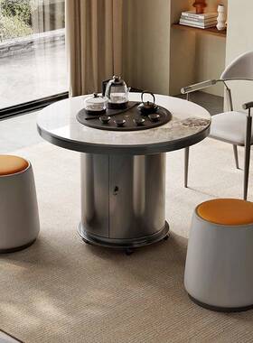 简约现台代岩板茶阳台功泡茶几茶桌小户型夫式意轻奢茶桌94305椅