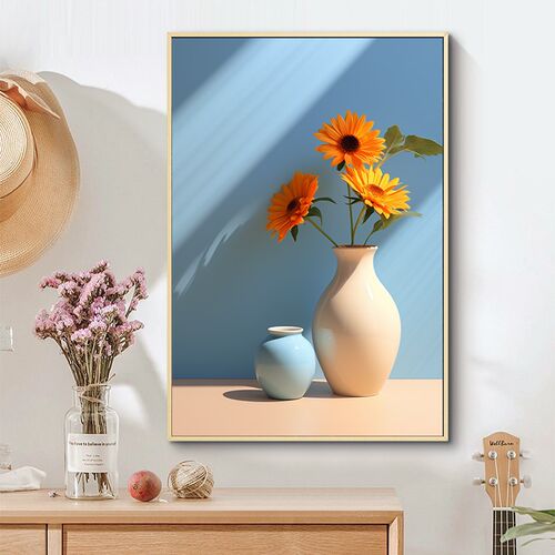 温馨阳光花朵客厅装饰画治愈花瓶花卉玄关背景墙壁画餐厅摆画挂画