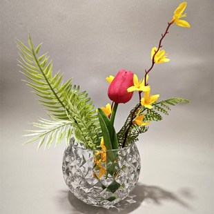 202新款绿萝水晶精致高端圆大肚子花瓶矮款宽口高档加厚玻璃摆件