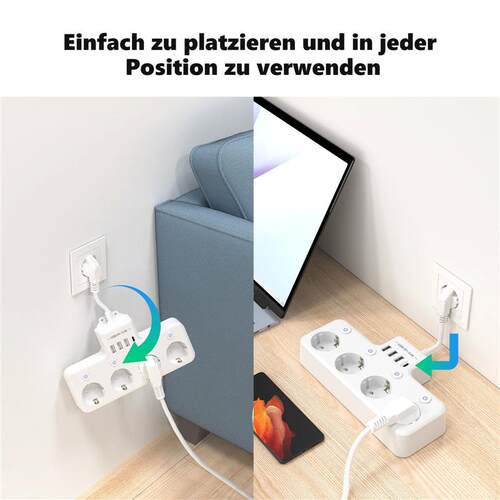 European plug power strip multi-contact socket with 3 USB an