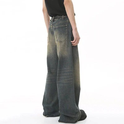 New Mens Baggy Straight Leg Wide Leg Jeans Male Fashion Vin
