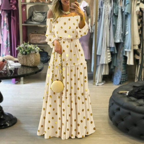 Ethnic Printed Drape Hem Floor-Length Dress Women Spring